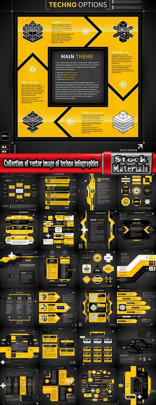 Collection of vector image of techno infographics sticker sticker business 25 Eps