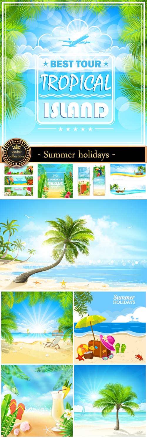 Summer vacation at sea, vector backgrounds and banners
