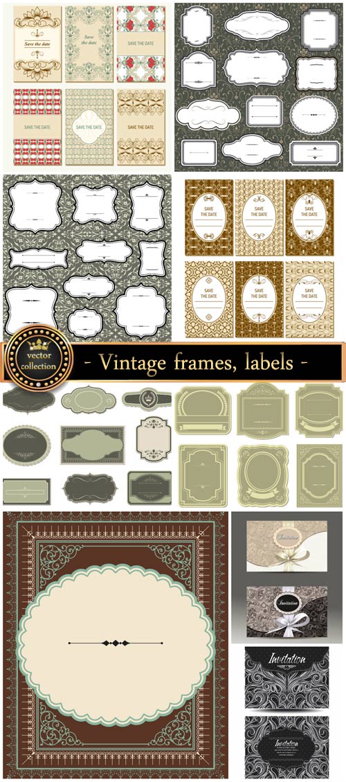 Vintage frames, labels, and invitations vector