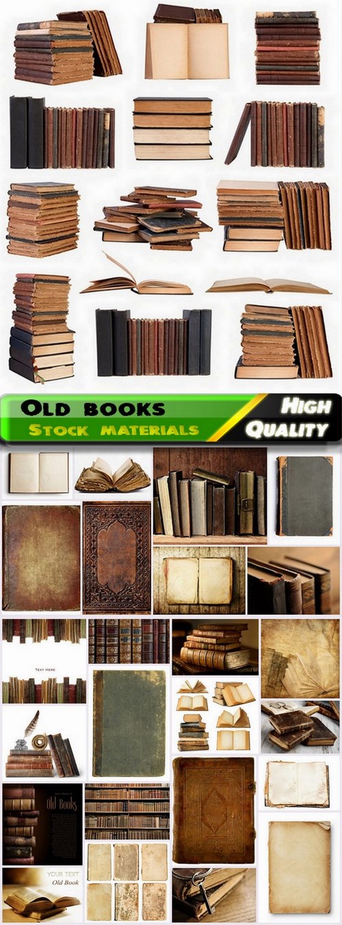 Old books with vintage worn covers - 25 HQ Jpg
