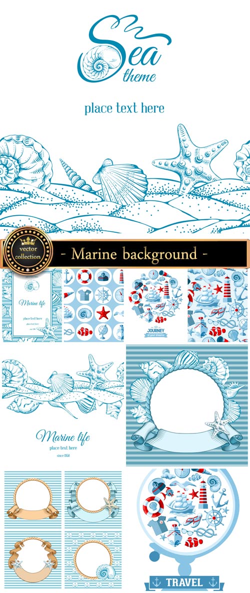 Marine background and elements in the vector