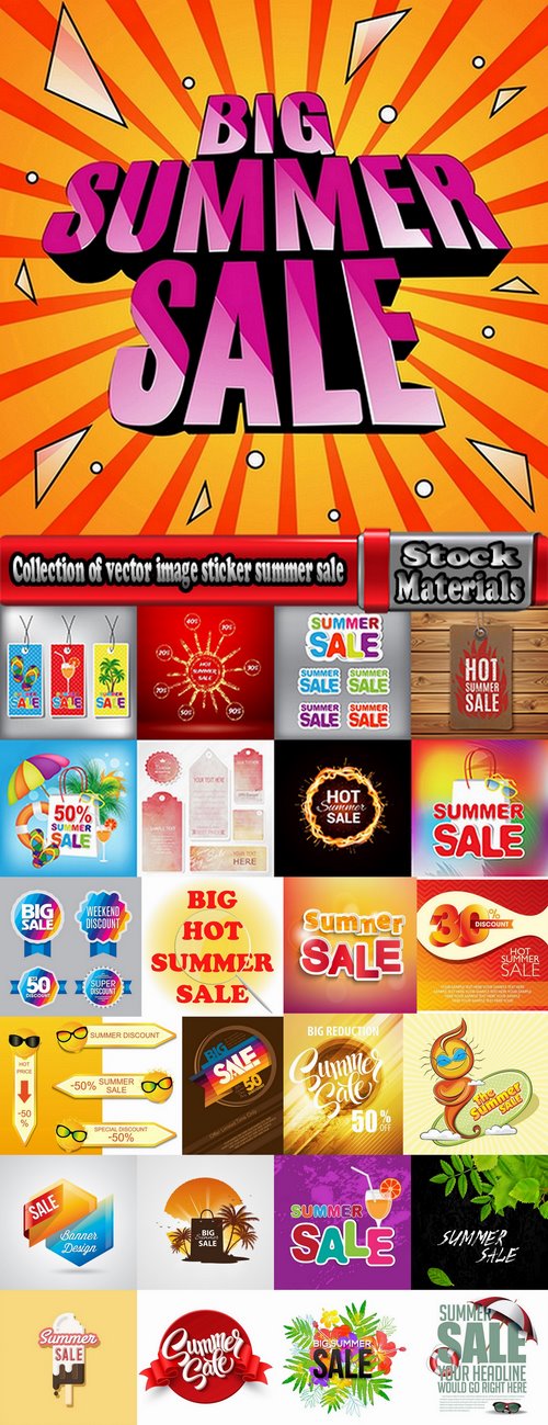 Collection of vector image sticker summer discount sale banner poster flyer 25 Eps