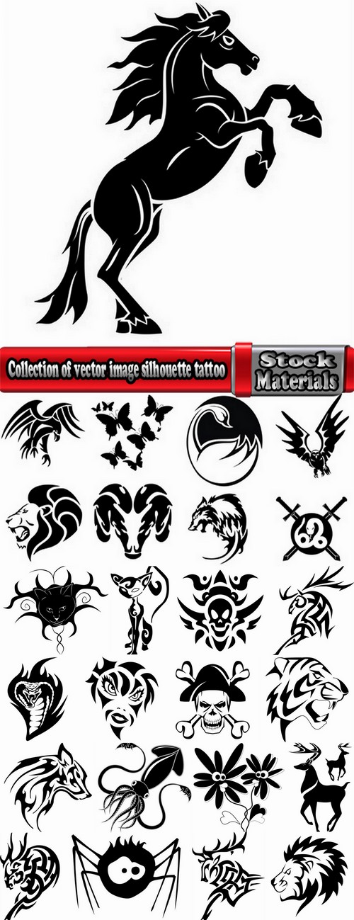 Collection of vector image silhouette tattoo template 25 Eps