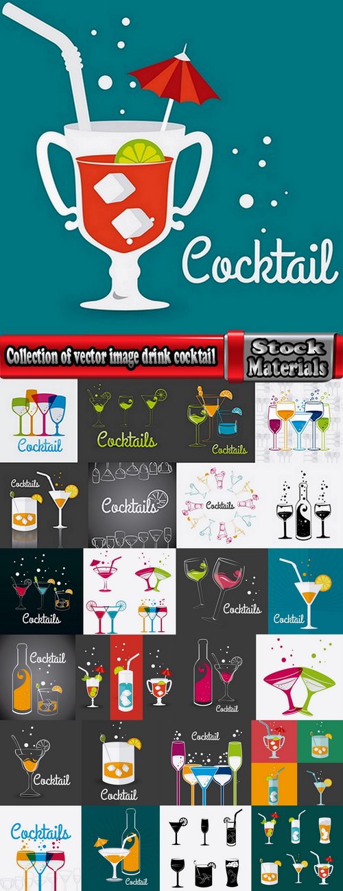 Collection of vector image drink cocktail glass 25 Eps