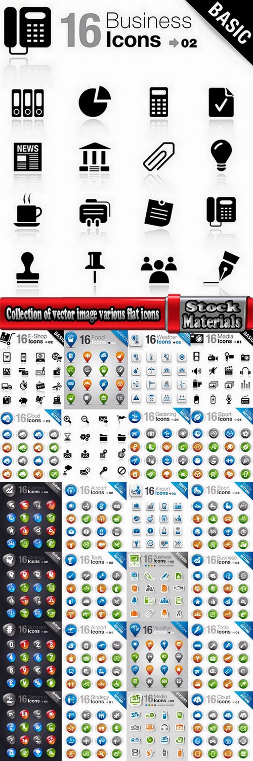 Collection of vector image various flat icons on various subjects #3-25 Eps