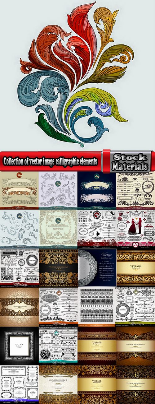 Collection of vector image calligraphic elements vintage design element #7-25 Eps