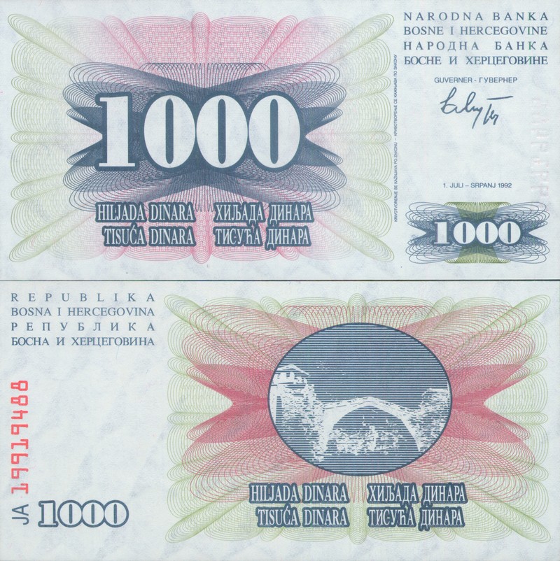Монеты и купюры мира №131 1000 динаров (Босния и Герцеговина)