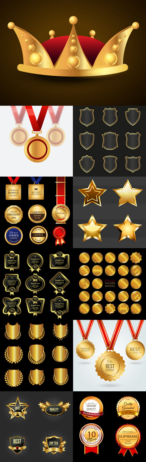 Vector gold medals and labels