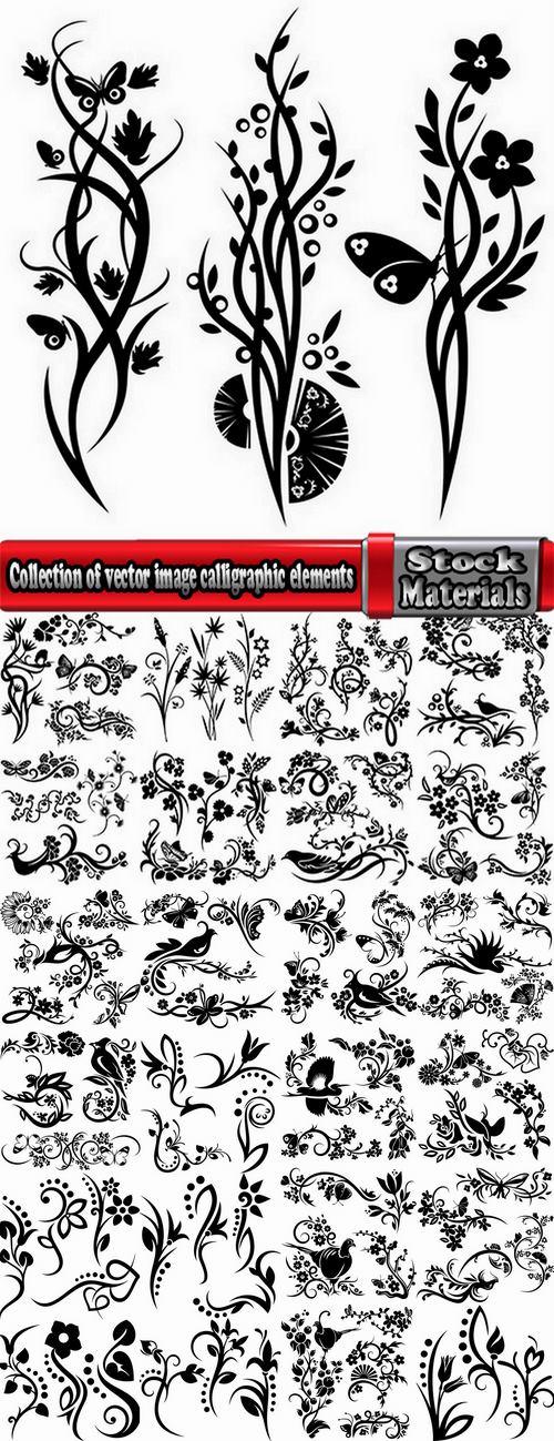 Collection of vector image calligraphic elements vintage design element #9-25 EPS