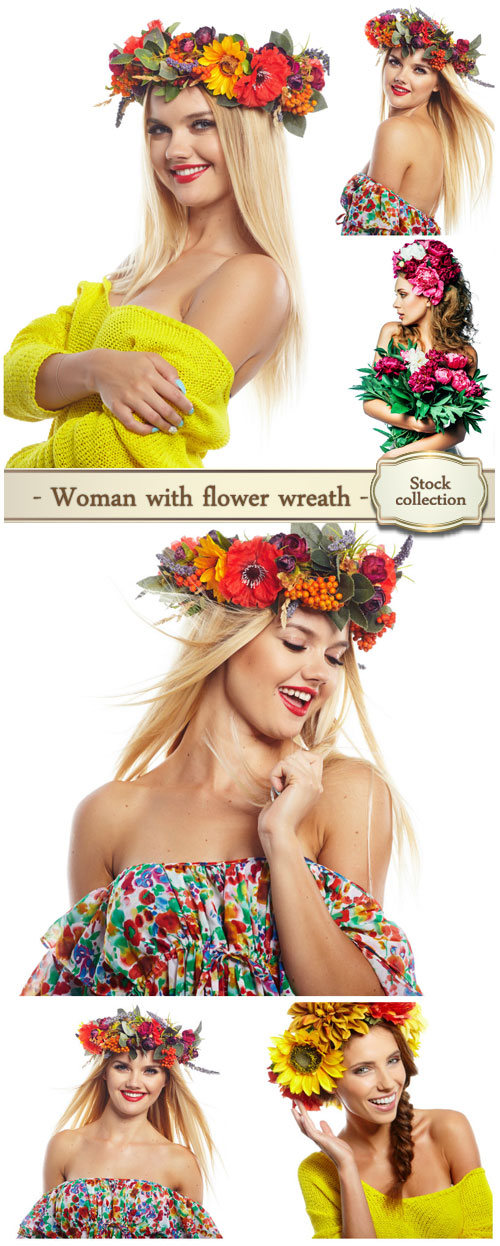 Woman with flower wreath - Stock photo