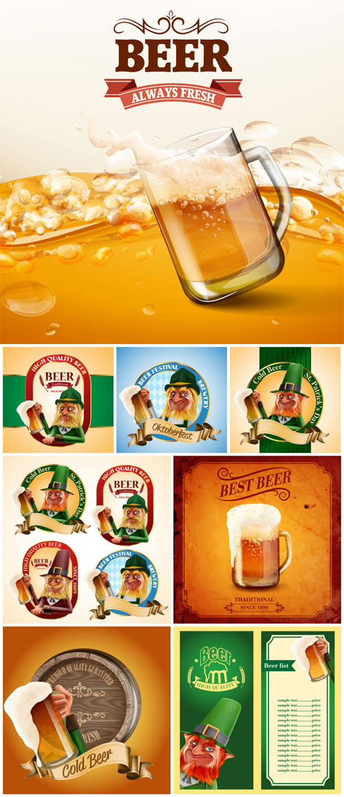 Beer, vintage backgrounds and labels vector