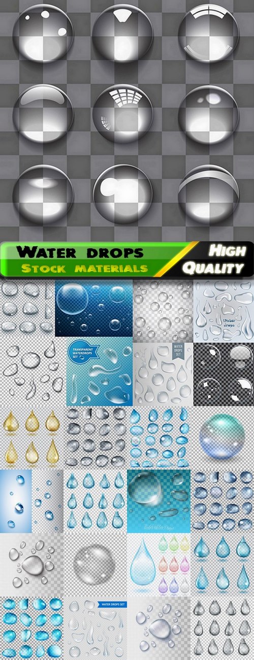 Transparent realistic water drops of different forms - 25 Eps