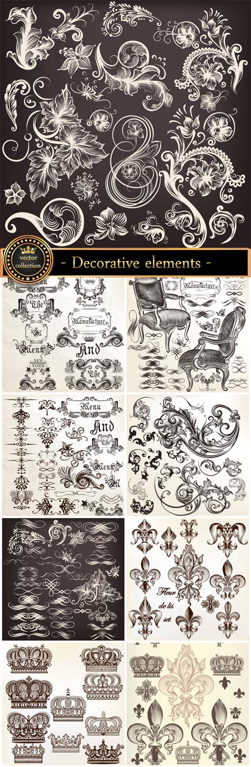 Decorative elements, vintage, heraldry vector